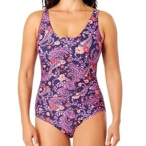 Lands' End Women's Bathing Suit One Piece UPF 50 Full Coverage Swimsuit Small